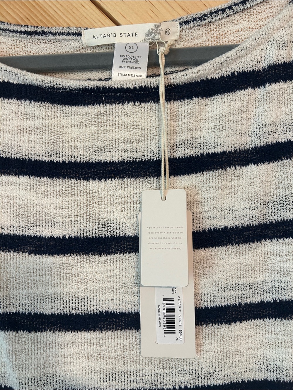 NWT ALTARD STATE EMERSYN STRIPED FITTED TOP XL IVORY/NAVY - Picture 7 of 7